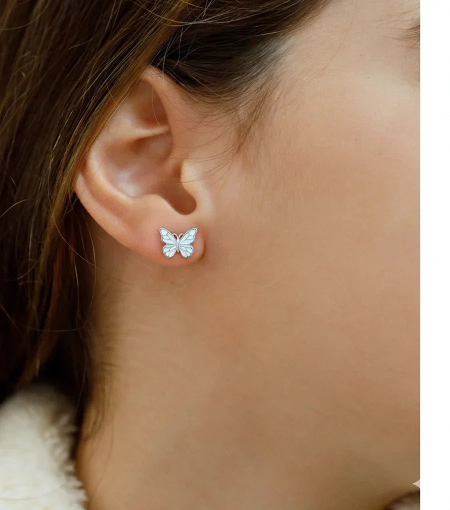 Luminous Blue Butterfly Earrings, alternate view