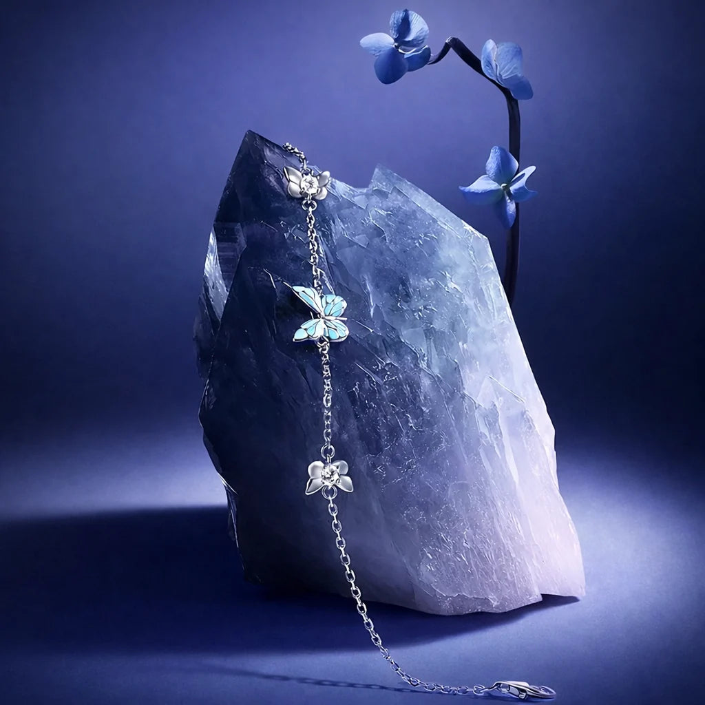 Luminous Blue Butterfly Bracelet, detail view
