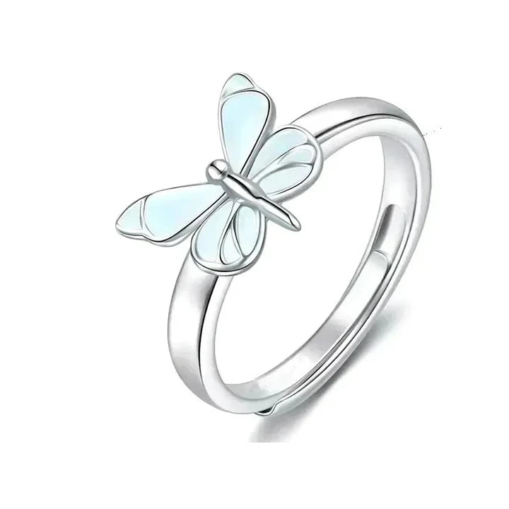 Luminous Blue Butterfly Ring